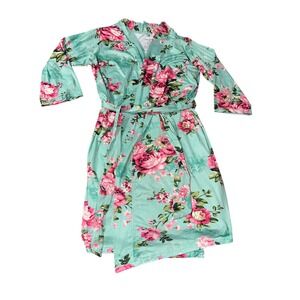 Posh Peanut Aqua Floral Bamboo Robe Size Large‎